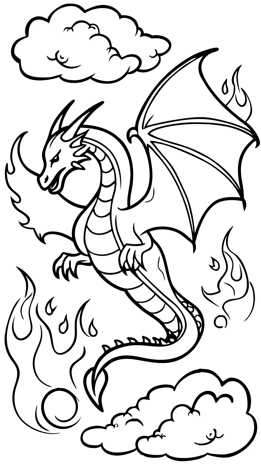 Página para colorear del dragón de fuego